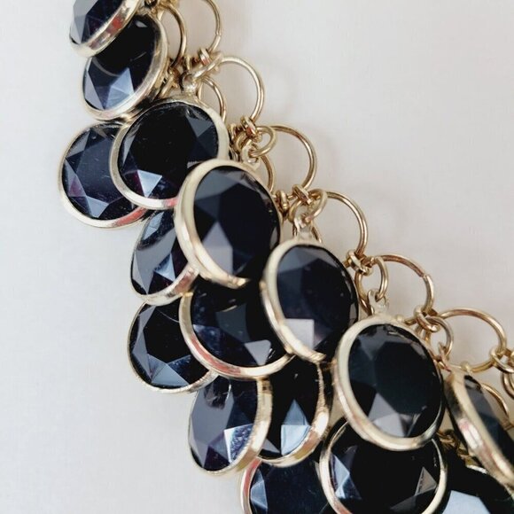 Faceted Black Acrylic Discs Statement Necklace Faux Glass Gold Tone 20" VGC - Picture 5 of 10